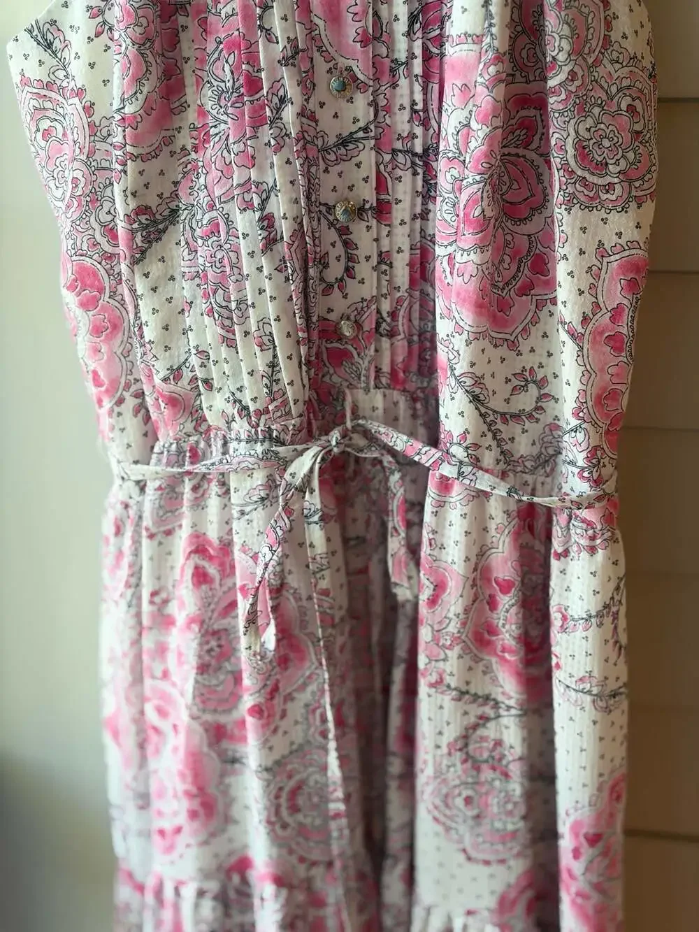 Tommy Hilfiger Women's Pink and White Floral Paisley Tiered Halter Maxi Dress